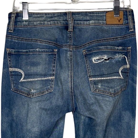 American Eagle Jeans Womens 2‎ Blue Tomgirl Relaxed Sloughy Fit Distress Destroy - Picture 4 of 8